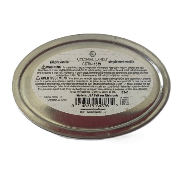 Colonial Candle Simply Vanilla Small Double Wick Candle in Tin Container New NWT - Picture 4 of 4
